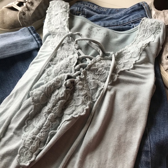 American Eagle Teal Long Sleeve shirt size small - Picture 6 of 8